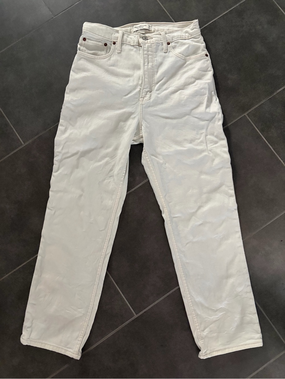Abercrombie & Fitch Cream Curve Love Ultra High-Rise Straight Jeans